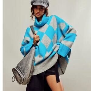 New FREE PEOPLE Harley Turtleneck PULLOVER SWEATER $248 X-SMALL Blue Gray